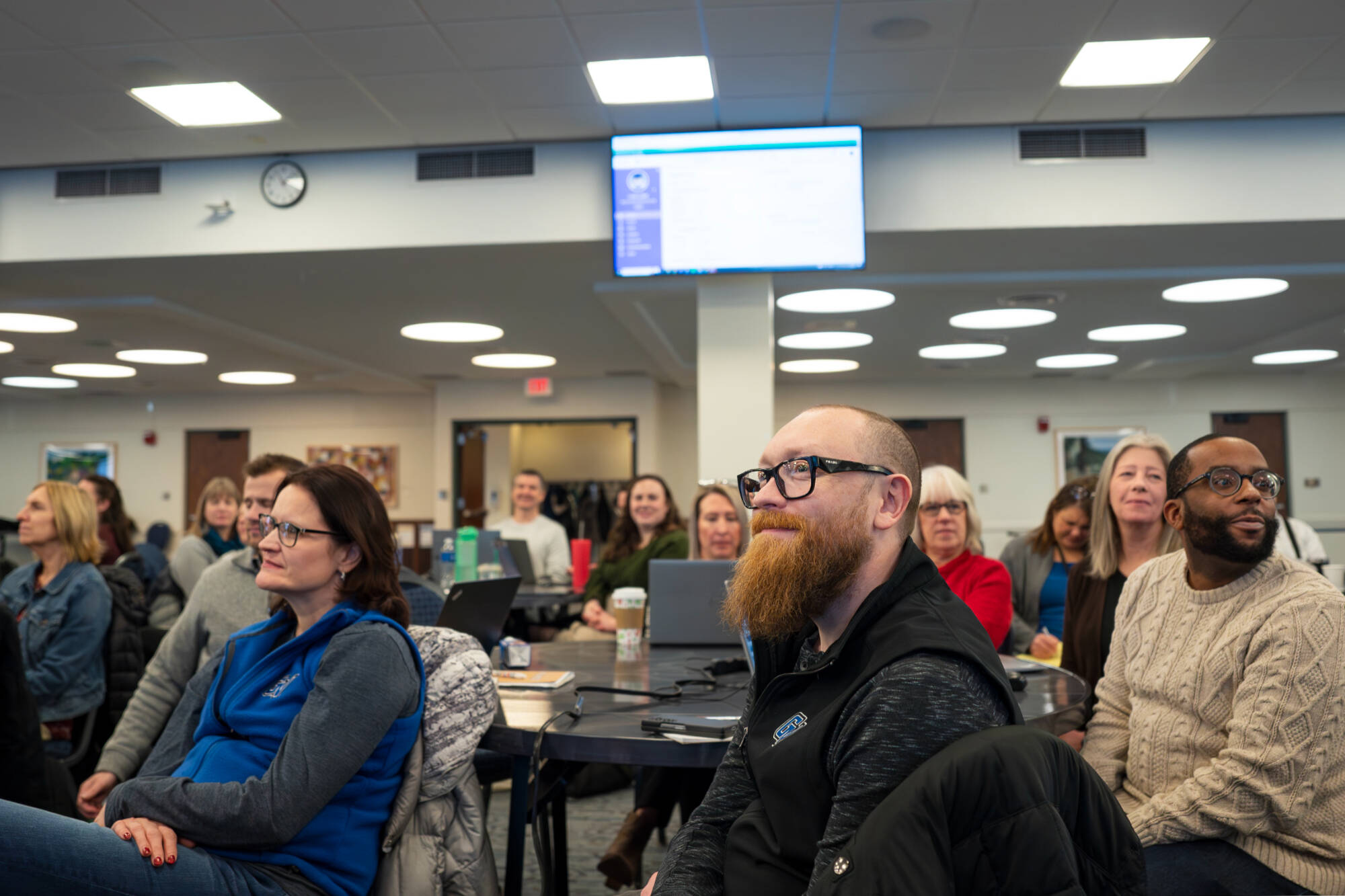 A crowd listens during the Workday Student project update at the Kirkhof Center on January 14. Workday Student is the Student Information System (SIS) from Workday.